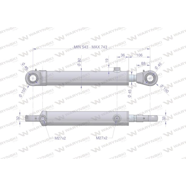 Cylinder hydrauliczny - siłownik SH2P45H200Z | Exvi