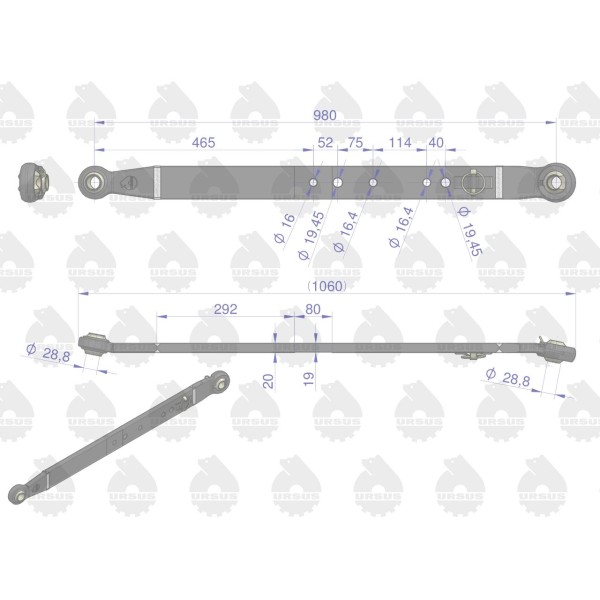 Cięgło dźwignia dolna (L-980mm) MF-255 1663733M91U | Exvi