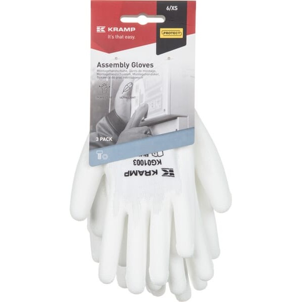Rękawice robocze 1.001, białe, 3-pak KG0100306 | Exvi