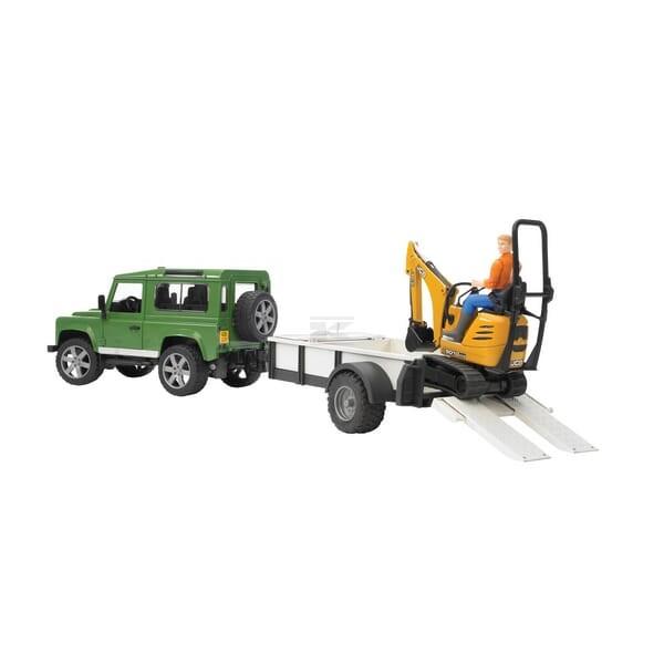 Samochód Land Rover z lawetą i minikoparką U02593 | Exvi
