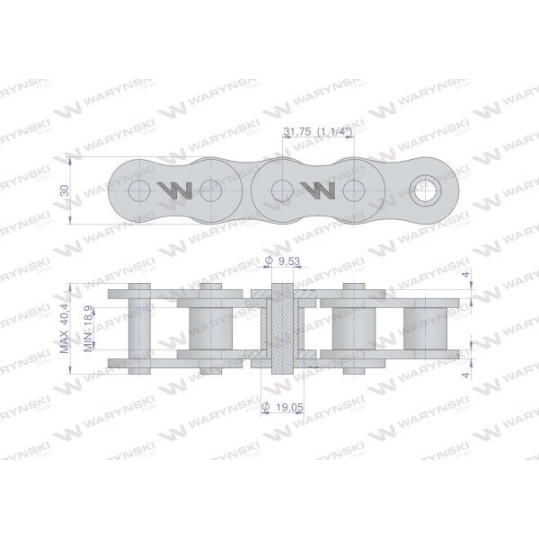 Łańcuch rolkowy wzmocniony 20A-1 ANSI A 100 L20A1 | Exvi