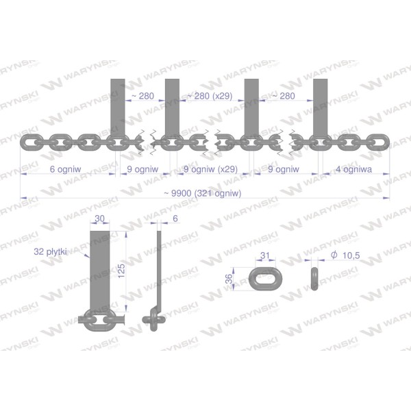 Łańcuch 32-l. 30x125x6 wsuwany klasa 5 0203960250 | Exvi