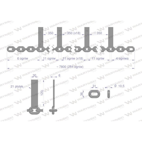 Łańcuch 21-l. 30x120x6 wsuwany 2 osiowy 2219070170 | Exvi