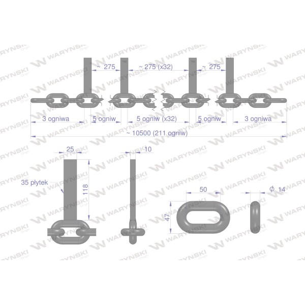 Łańcuch 35-l. 25x118x10 wsuwany klasa 5 2244050020 | Exvi