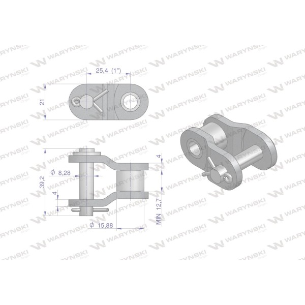 Półogniwo łańcucha 16BX-1 (R1 1) Waryński P16BX1 | Exvi