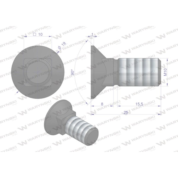 Śruba kpl. płużna podsadzana D 608 M10x25 608101025 | Exvi