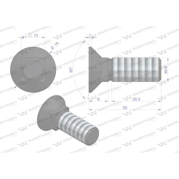 Śruba kpl. płużna podsadzana D 608 M10x30 608101030 | Exvi