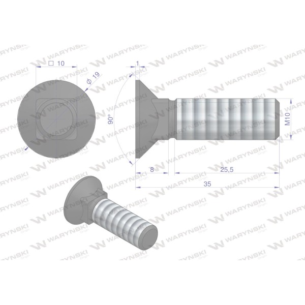 Śruba kpl. płużna podsadzana D 608 M10x35 608101035 | Exvi