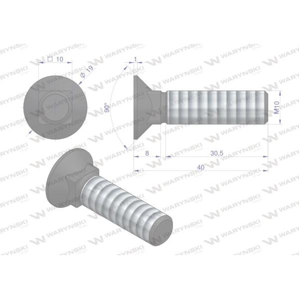 Śruba kpl. płużna podsadzana D 608 M10x40 608101040 | Exvi