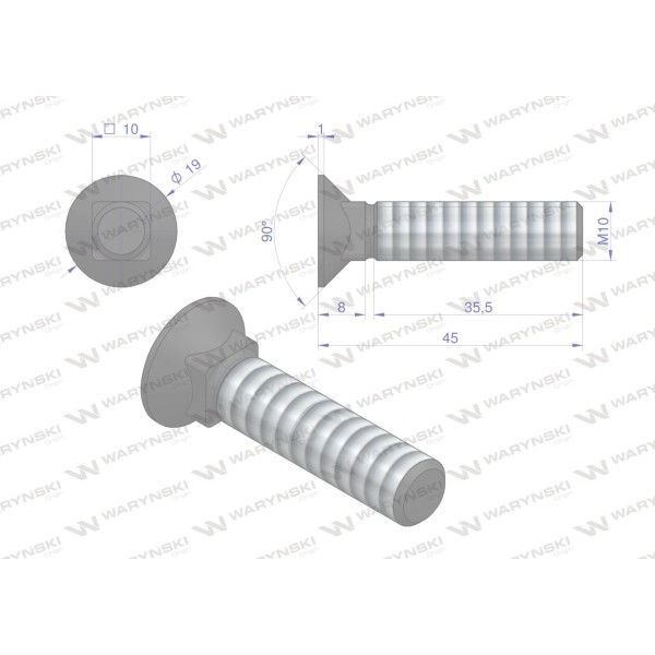 Śruba kpl. płużna podsadzana D 608 M10x45 608101045 | Exvi