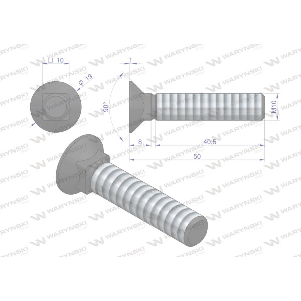 Śruba kpl. płużna podsadzana D 608 M10x50 608101050 | Exvi