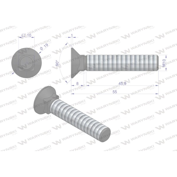 Śruba kpl. płużna podsadzana D 608 M10x55 608101055 | Exvi