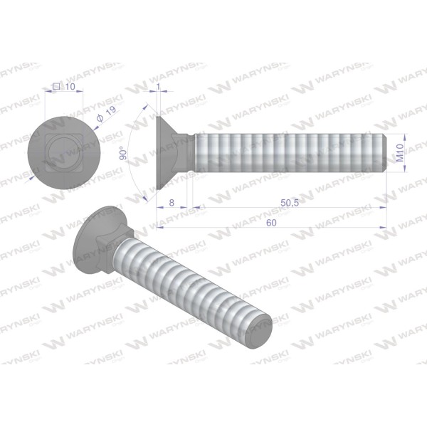 Śruba kpl. płużna podsadzana D 608 M10x60 608101060 | Exvi