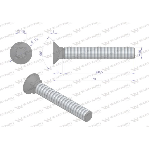 Śruba kpl. płużna podsadzana D 608 M10x70 608101070 | Exvi