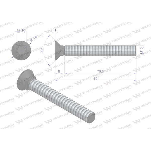 Śruba kpl. płużna podsadzana D 608 M10x80 608101080 | Exvi