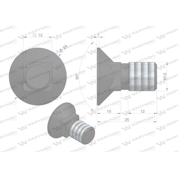 Śruba kpl. płużna podsadzana D 608 M12x25 608101225 | Exvi