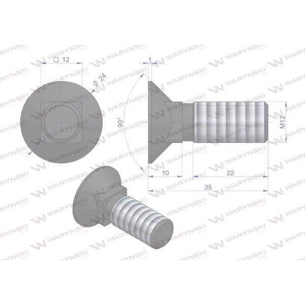 Śruba kpl. płużna podsadzana D 608 M12x35 608101235 | Exvi