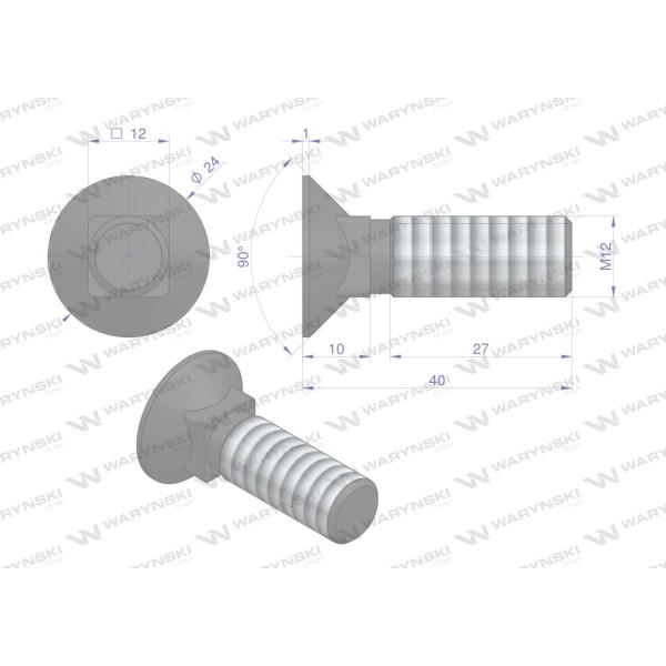 Śruba kpl. płużna podsadzana D 608 M12x40 608101240 | Exvi