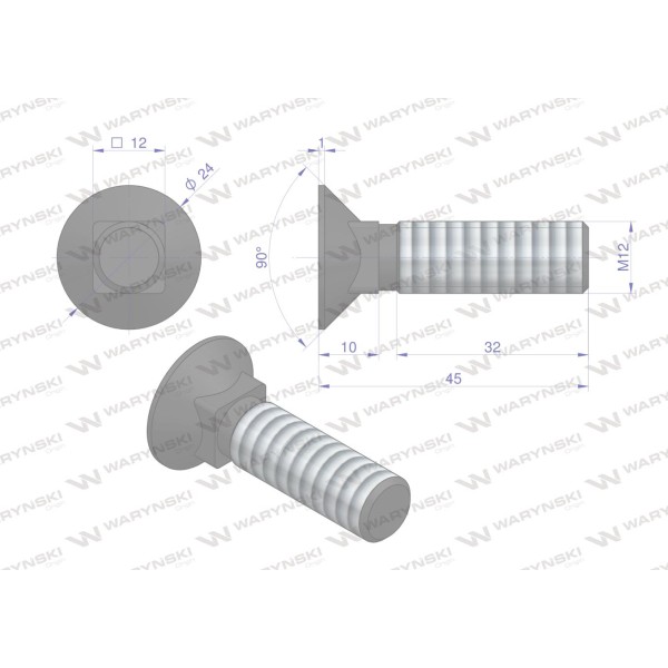 Śruba kpl. płużna podsadzana D 608 M12x45 608101245 | Exvi