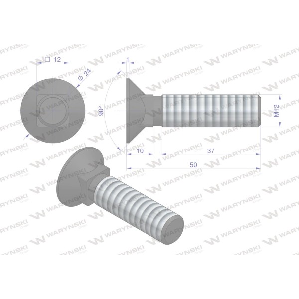 Śruba kpl. płużna podsadzana D 608 M12x50 608101250 | Exvi