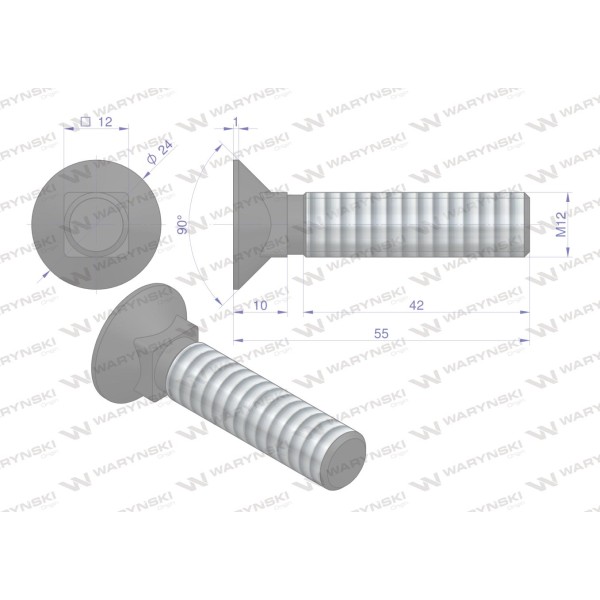 Śruba kpl. płużna podsadzana D 608 M12x55 608101255 | Exvi