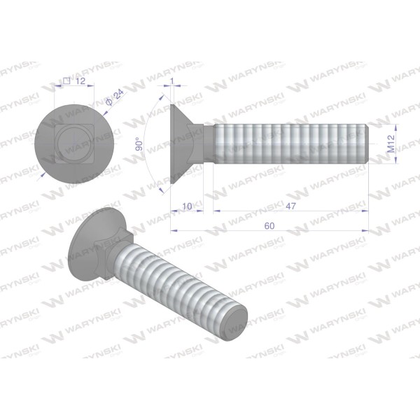 Śruba kpl. płużna podsadzana D 608 M12x60 608101260 | Exvi