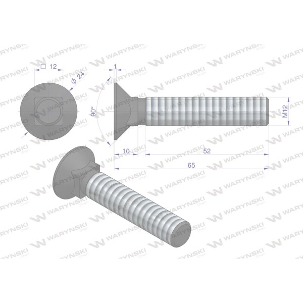 Śruba kpl. płużna podsadzana D 608 M12x65 608101265 | Exvi