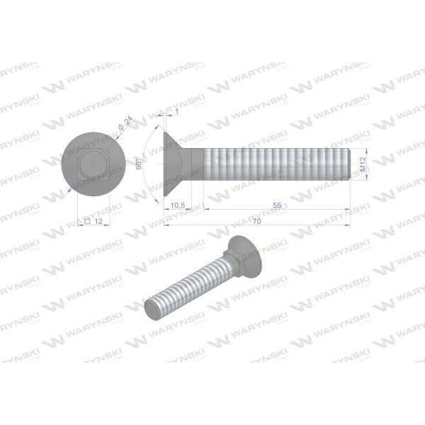 Śruba kpl. płużna podsadzana D 608 M12x70 608101270 | Exvi