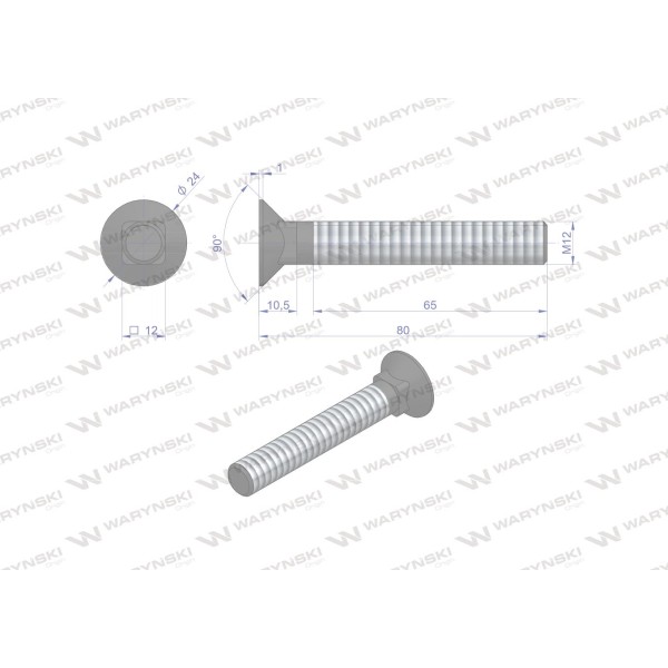 Śruba kpl. płużna podsadzana D 608 M12x80 608101280 | Exvi