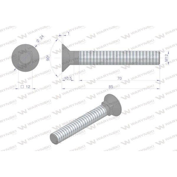 Śruba kpl. płużna podsadzana D 608 M12x85 608101285 | Exvi