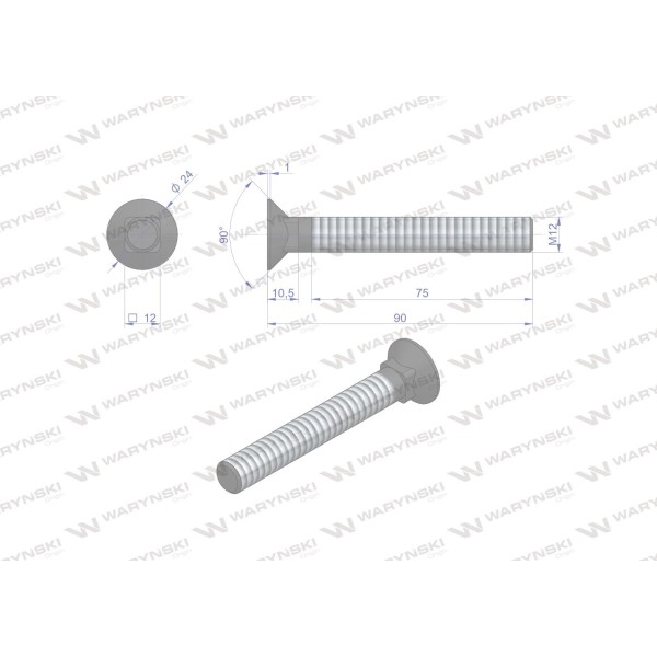 Śruba kpl. płużna podsadzana D 608 M12x90 608101290 | Exvi