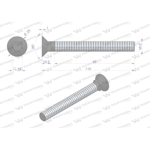 Śruba kpl. płużna podsadzana D 608 6081012110 | Exvi