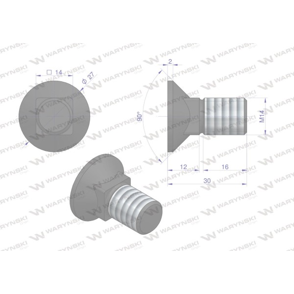 Śruba kpl. płużna podsadzana D 608 M14x30 608101430 | Exvi