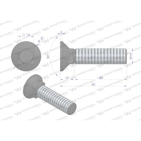 Śruba kpl. płużna podsadzana D 608 M14x60 608101460 | Exvi