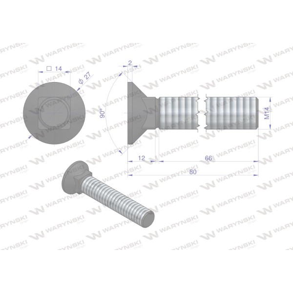 Śruba kpl. płużna podsadzana D 608 M14x80 608101480 | Exvi