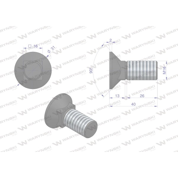 Śruba kpl. płużna podsadzana D 608 M16x40 608101640 | Exvi