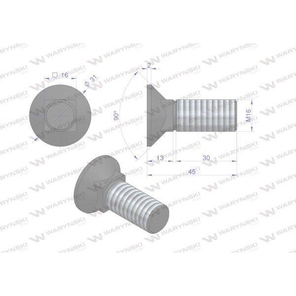 Śruba kpl. płużna podsadzana D 608 M16x45 608101645 | Exvi