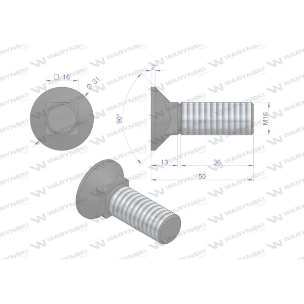 Śruba kpl. płużna podsadzana D 608 M16x50 608101650 | Exvi