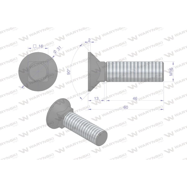Śruba kpl. płużna podsadzana D 608 M16x60 608101660 | Exvi