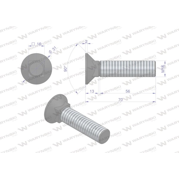 Śruba kpl. płużna podsadzana D 608 M16x70 608101670 | Exvi