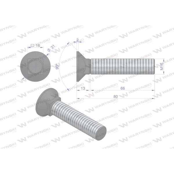 Śruba kpl. płużna podsadzana D 608 M16x80 608101680 | Exvi