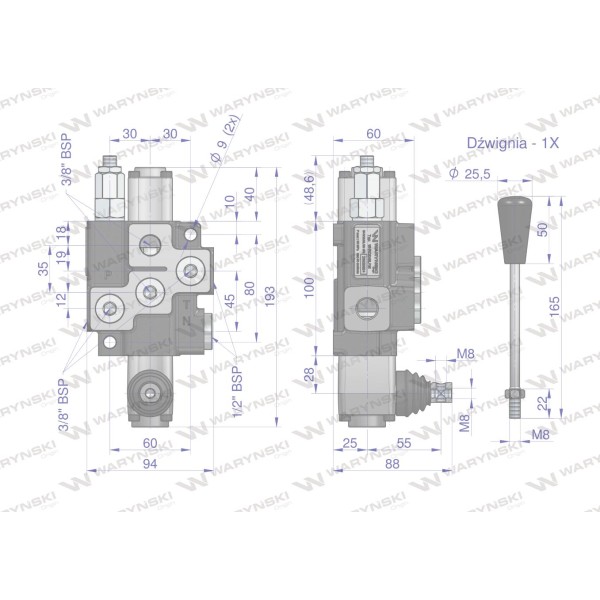 Rozdzielacz hydrauliczny 1-sekcyjny ROZ40L/1N | Exvi