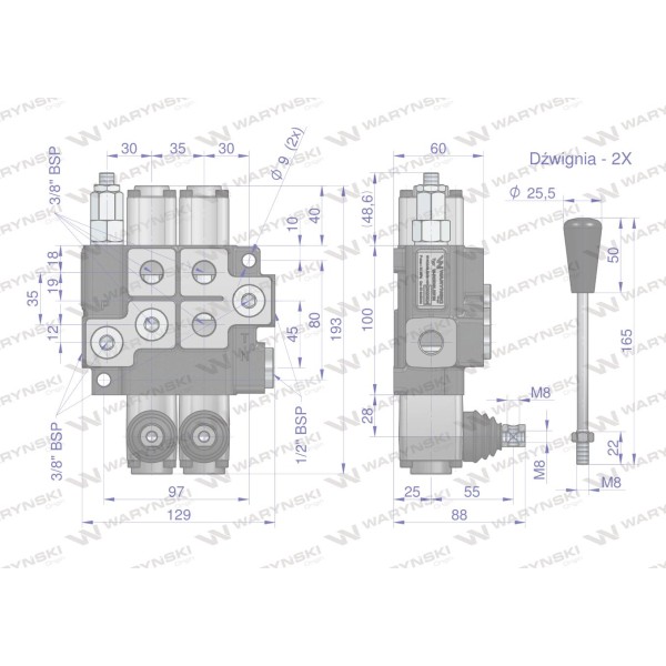 Rozdzielacz hydrauliczny 2-sekcyjny max ROZ40L/2X1N | Exvi