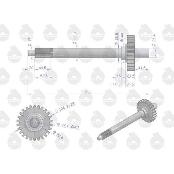 Wałek sprzęgła drobny frez Z-26 5714 MF4 3760467M1U | Exvi