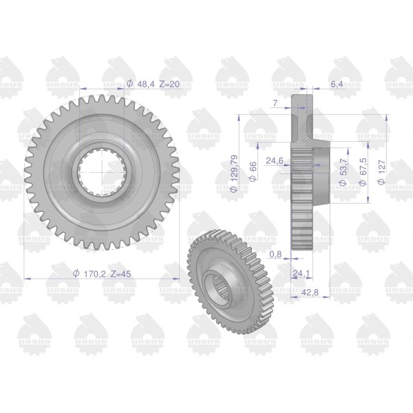 Koło napędowe skrzyni WOM Z-20/45 MF3/MF4 906469M1U | Exvi