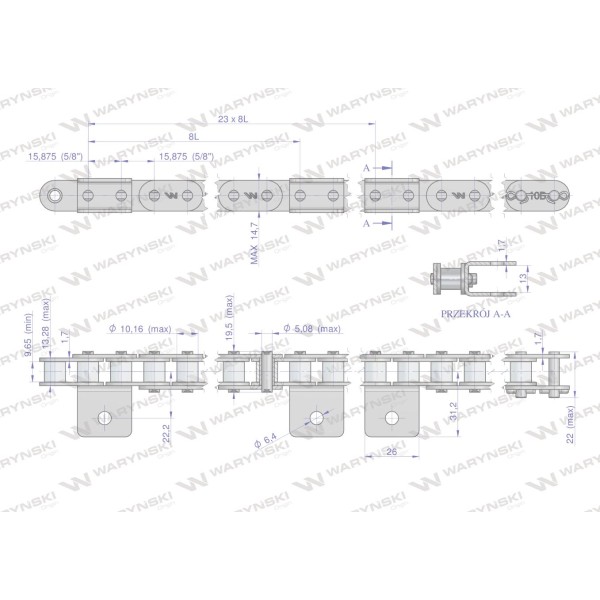 Łańcuch C10B (R1 5/8) przenośnika LC10B-1-23L | Exvi