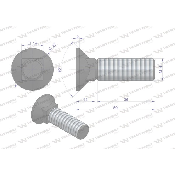 Śruba kpl. płużna podsadzana D 608 M14x50 608101450 | Exvi