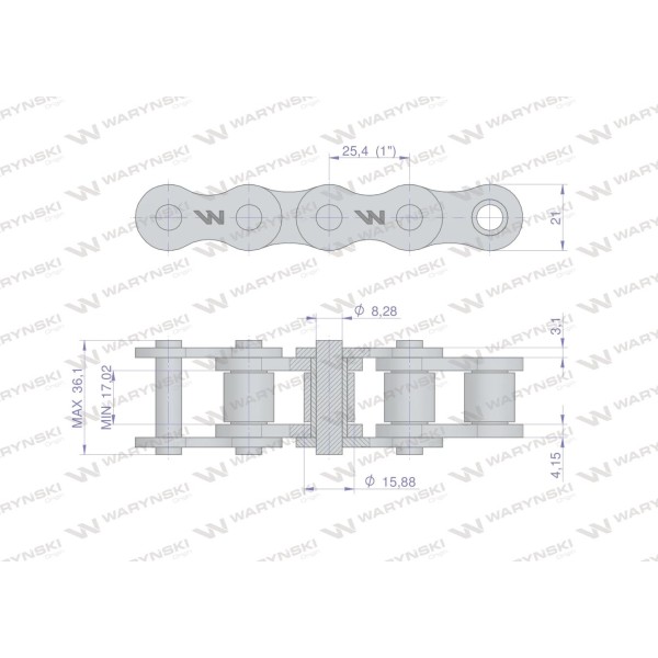 Łańcuch rolkowy 16B-1 (R1 1) Waryński L16B1-10M | Exvi