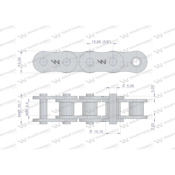 Łańcuch rolkowy 10A-1 ANSI A 50 (R1 5/8) L10A1-25M | Exvi