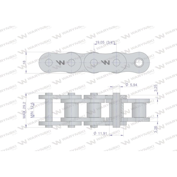 Łańcuch rolkowy 12AH-1 ANSI A 60H (R1 L12AH1-20M | Exvi